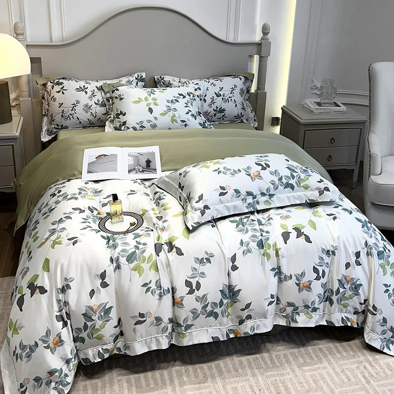 DecorBites™ Ice Silk Plant Printed Bedding Set - Fashionable & Cool Comforter for Naked Sleep
