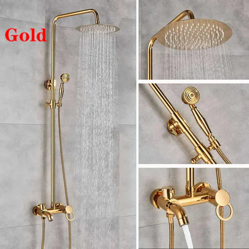 مجموعة صنبور دش مطري مربعة مقاس 8 بوصات من DecorBites™ مع دش يدوي - مثبت على الحائط بمقبض واحد