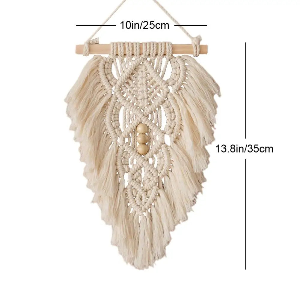 DecorBites™ Handmade Macrame Leaf Hanging Tapestry Wall Decoration Mini Tapestry with Wood Stick