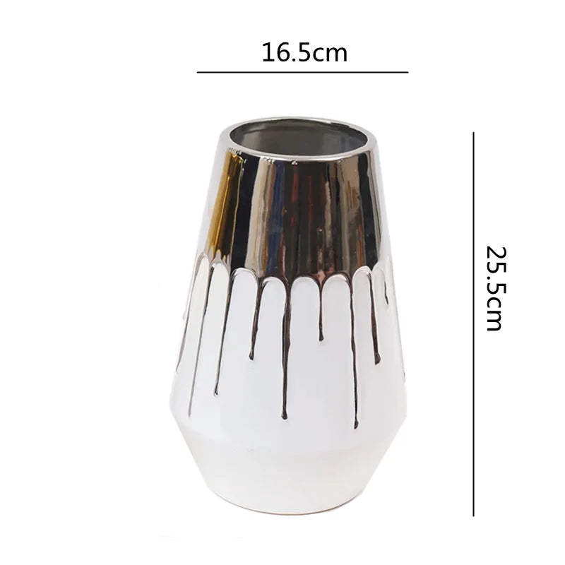 DecorBites™ Golden Ceramic Vase for Wedding and Home Decor