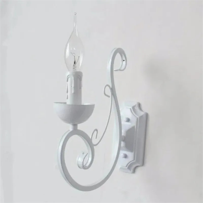 DecorBites™ Elegant White Iron Wall Lamp E14 Candle Light Bedroom Lighting