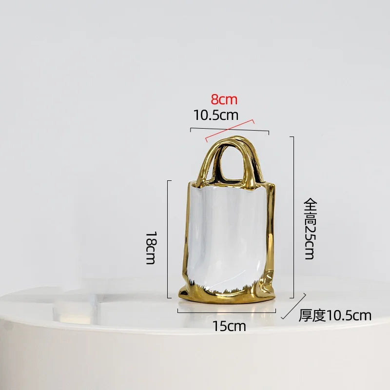 DecorBites™ Gold Handbag Vase: Creative Ceramic Floral Arrangement Terrarium Home Decor