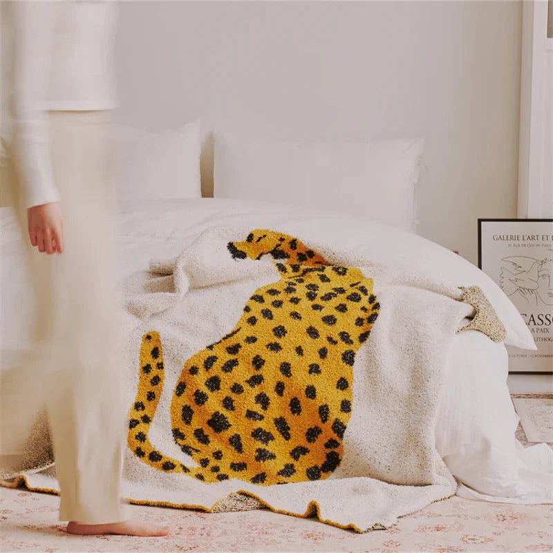 DecorBites™ Hairy Furry Leopard Pattern Blanket