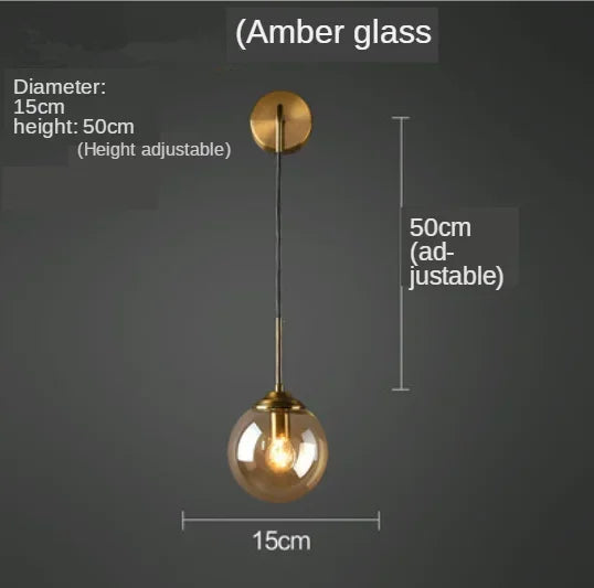DecorBites™ Glass Ball Wall Sconce Light Fixture Golden Bedside Lamp for Home Decor