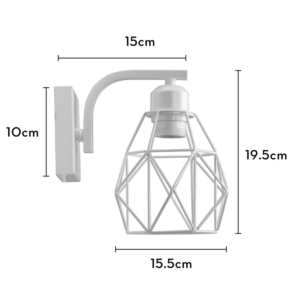 Lámpara de pared DecorBites™ con jaula de hierro blanco para iluminación interior moderna