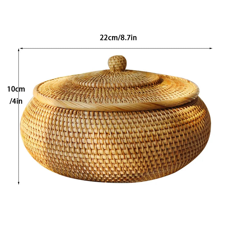 DecorBites™ Handwoven Rattan Storage Box With Lid - Kitchen Food Container & Home Organizer
