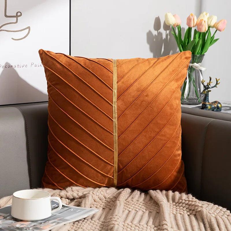 DecorBites™ Golden Velvet Patchwork Cushion Cover for Sofa Decor
