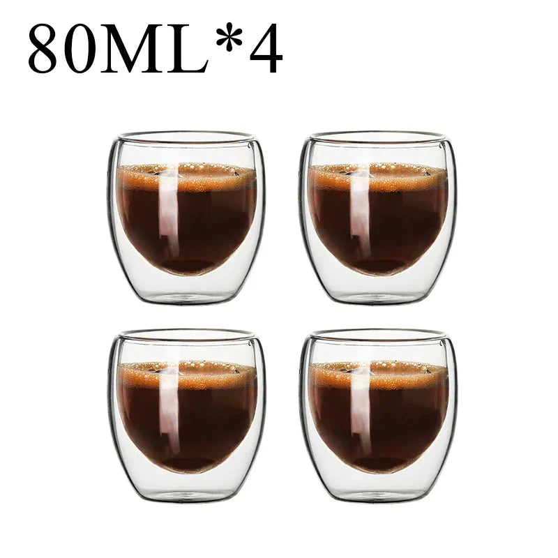 DecorBites™ Double Wall Borosilicate Glass Mug Set for Tea Coffee Juice Bar Drinkware