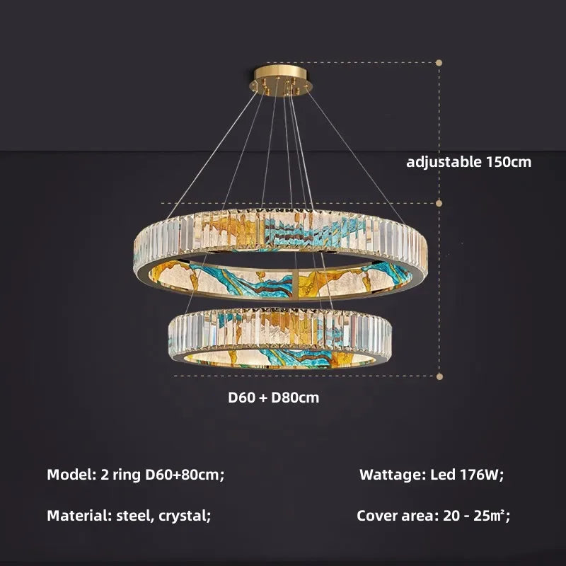 DecorBites™ Circle Steel LED Pendant Chandelier, Modern Dimmable Lighting for Living Room Home Decor