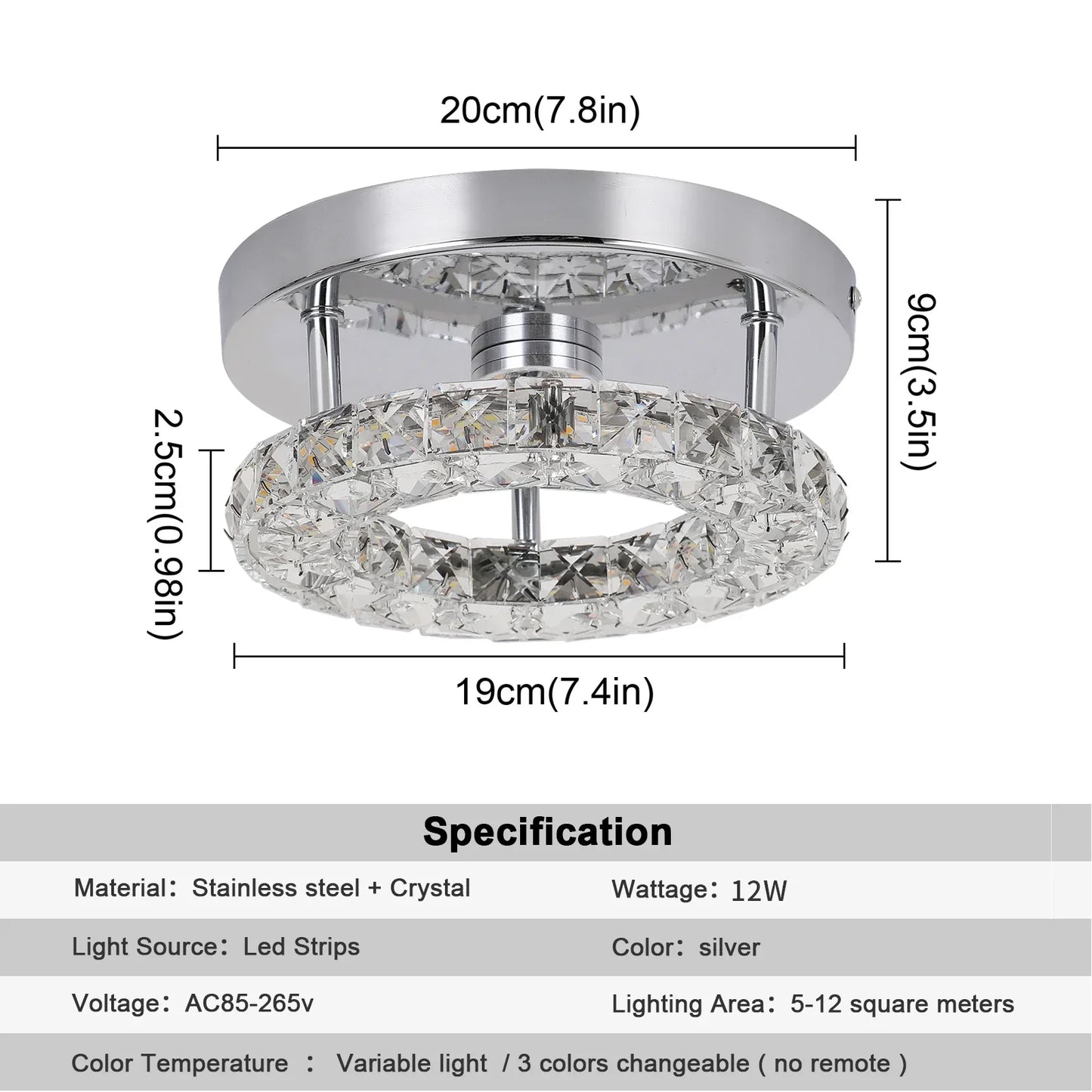 DecorBites™ Crystal LED Ceiling Light: Stainless Steel Round Fixture for Bedroom, Kitchen, Bathroom