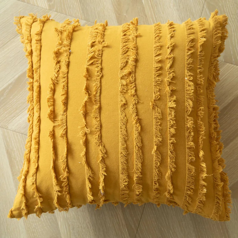 Funda de cojín DecorBites™ de lona de algodón bordada con mechones geométricos, 45 x 45 cm