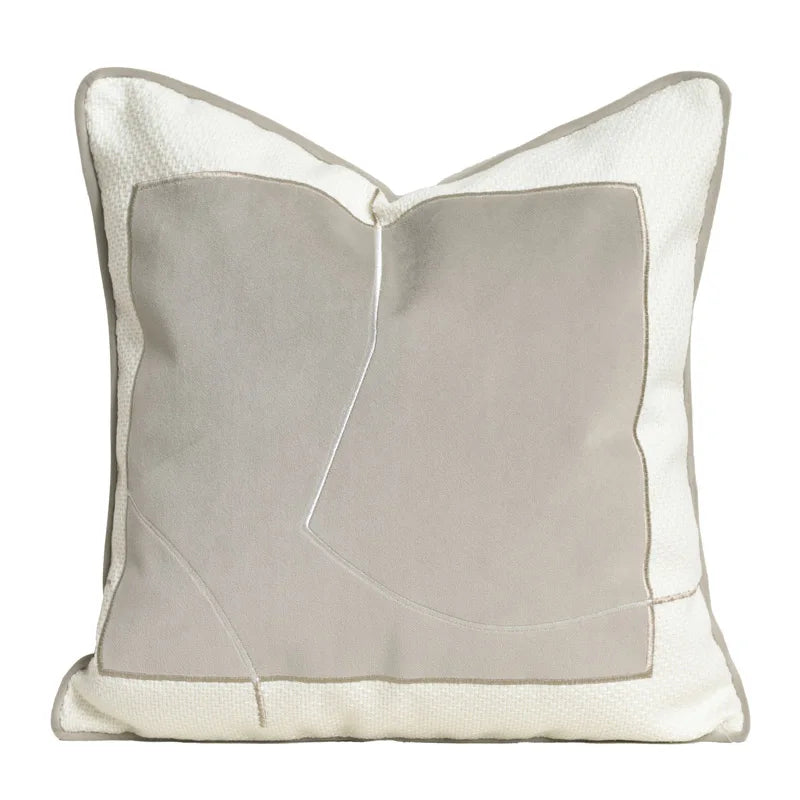 DecorBites™ Cappuccino Tone Geometry Embroidery Luxury Pillowcase 45x45cm Cream Khaki Gray