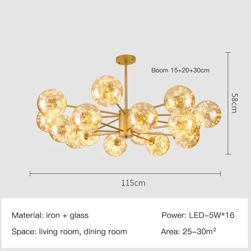 DecorBites™ Gold Star Glass Ball Pendant Light: Modern Nordic LED Chandelier for Home Décor