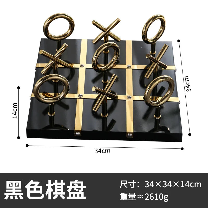 DecorBites™ Golden Chessboard Metal Handicraft Sculpture for Home Decoration