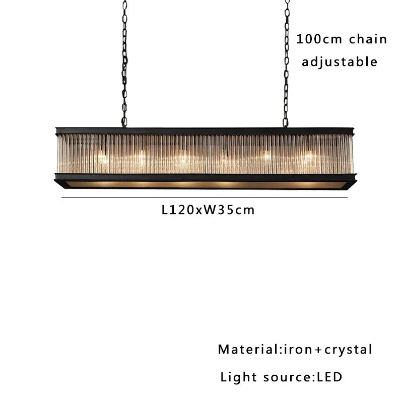 DecorBites™ Black Crystal Glass Rectangle Chandeliers for Dining Room - Luxury Retro Hanglamp