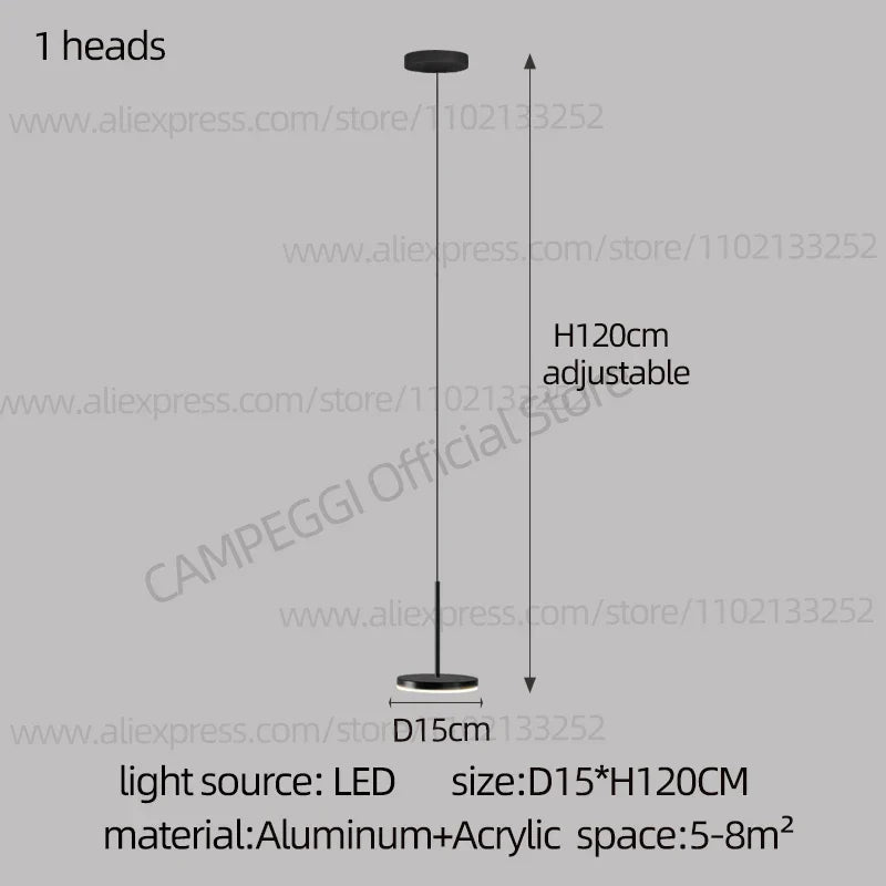 DecorBites™ Golden Black LED Long Chandelier for Home, Restaurant, and Cafe