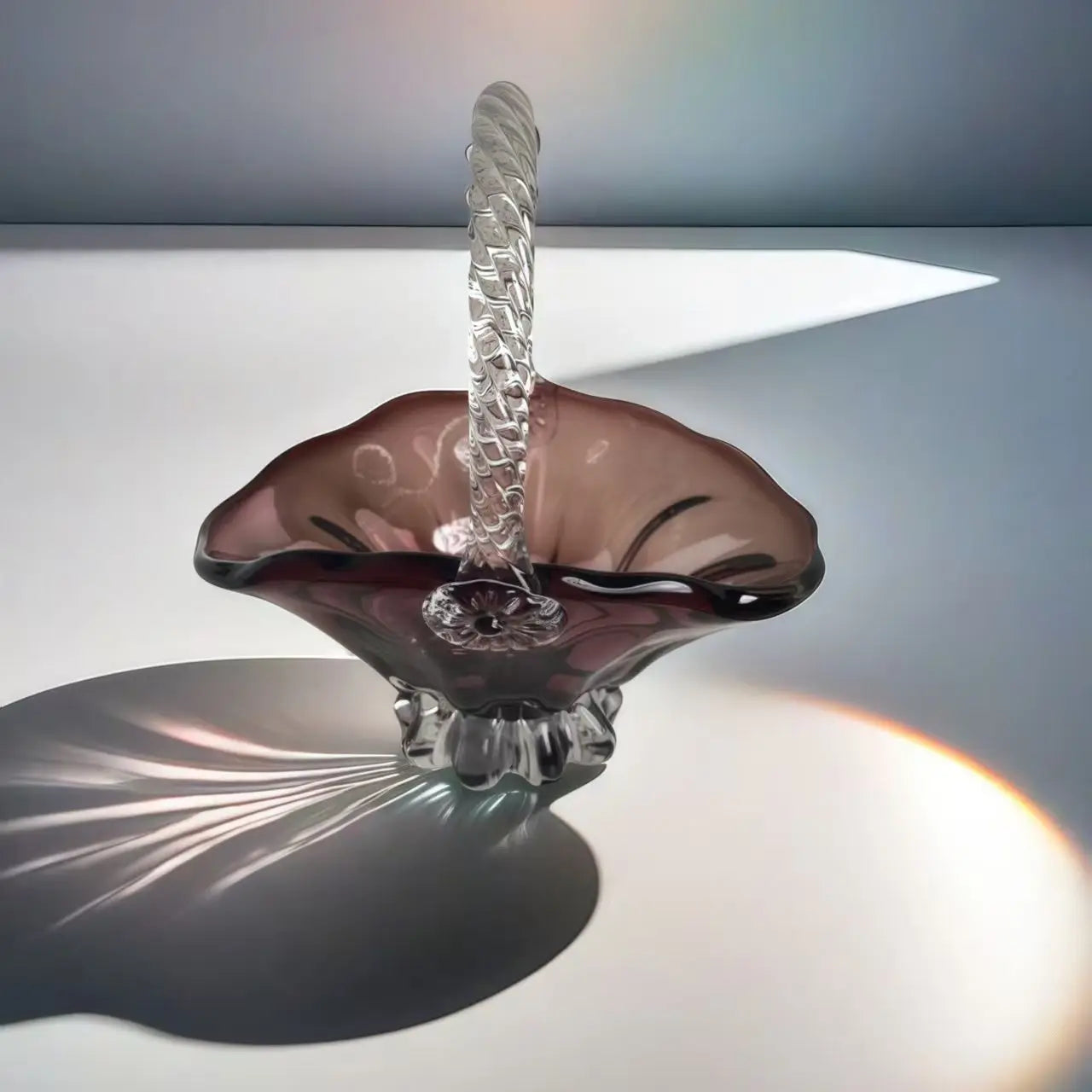 DecorBites™ Crystal Handle Fruit Basket Glass Tray for Coffee Table, Elegant Living Room Decor