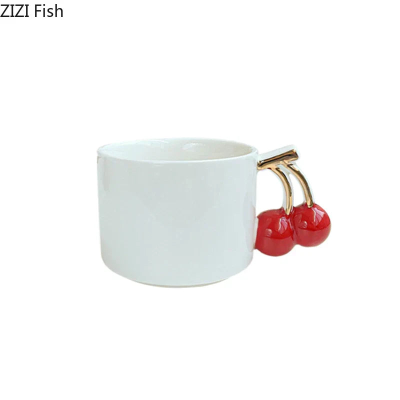 DecorBites™ Cherry Handle Mug: White Ceramic Tea & Coffee Cup for Dining Table