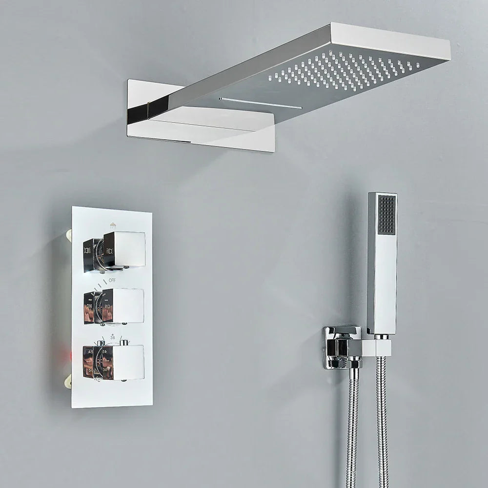 DecorBites™ Brushed Gold Thermostatic Shower Faucet Set with Concealed Mixer Tap