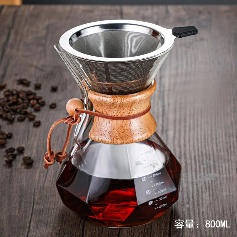 DecorBites™ Diamond Glass Hand Brew Coffee Maker Pot for Espresso Drip Cup Brewing