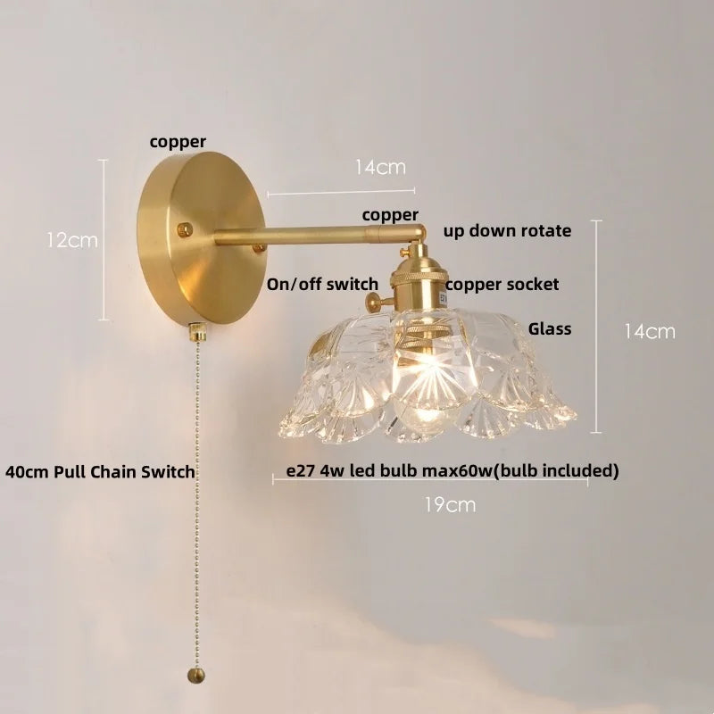 DecorBites™ Clear Glass LED Wall Light with Pull Chain Switch
