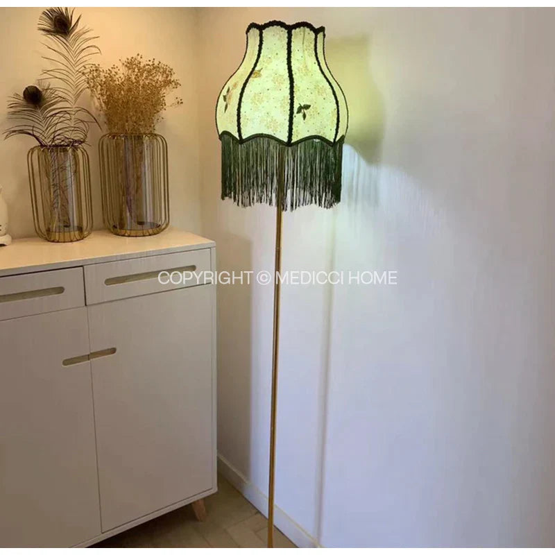 DecorBites™ Japanese Camellia Flower Jacquard Bell Lamp Shade with Tassels