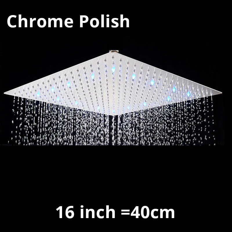DecorBites™ 16 Inch Stainless Steel Chrome Square Rainfall Shower Head for Bathroom