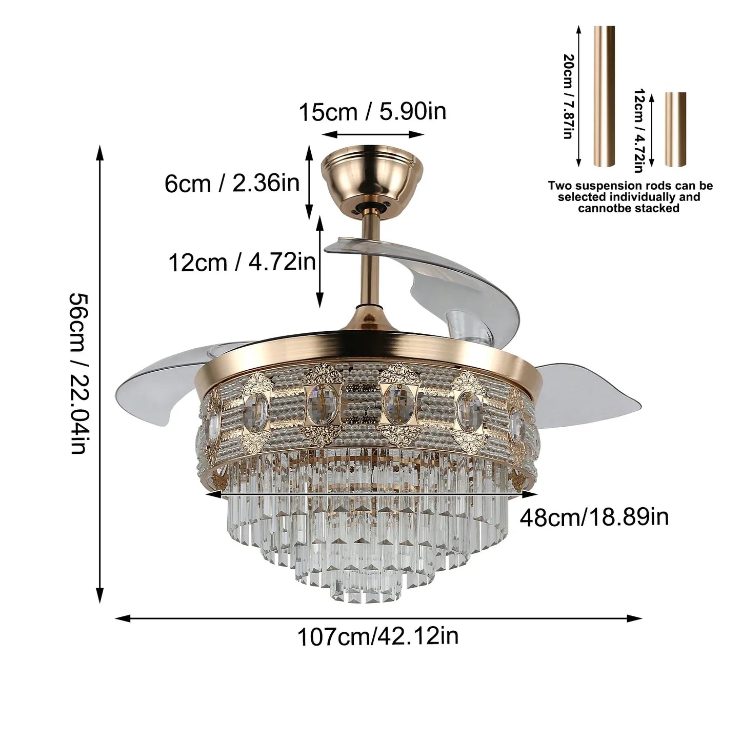DecorBites™ Gold Smart Ceiling Fan Chandelier with LED Lights, 6 Speeds, 3 Heads