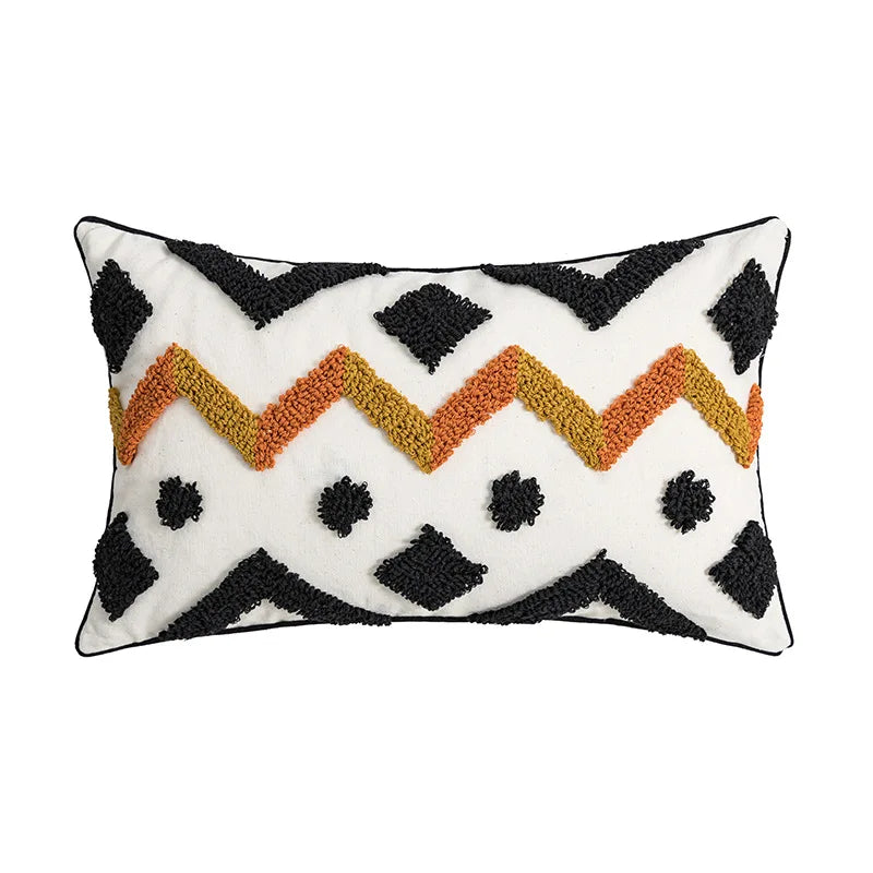 Fundas de almohada bordadas en lona de algodón con mechones geométricos DecorBites™ para decoración del hogar