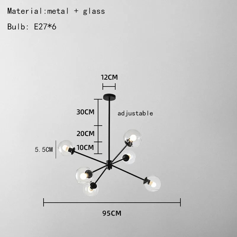 DecorBites™ Glass Chandelier with Metal Frame for Parlor, Dining Room, and Bedroom Lighting