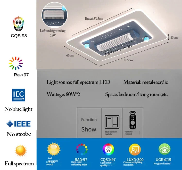 DecorBites™ LED Bladeless Ceiling Fan Dimmable Remote Modern Indoor Lightingusc