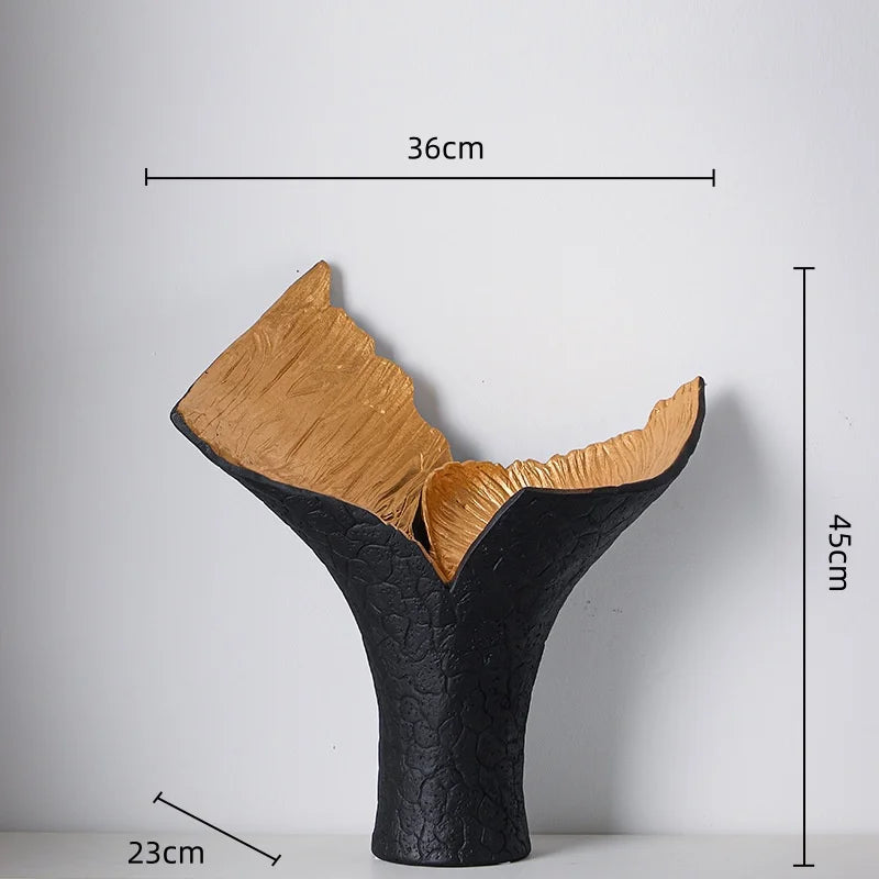 DecorBites™ Jarrón de resina negra y dorada para decoración del hogar