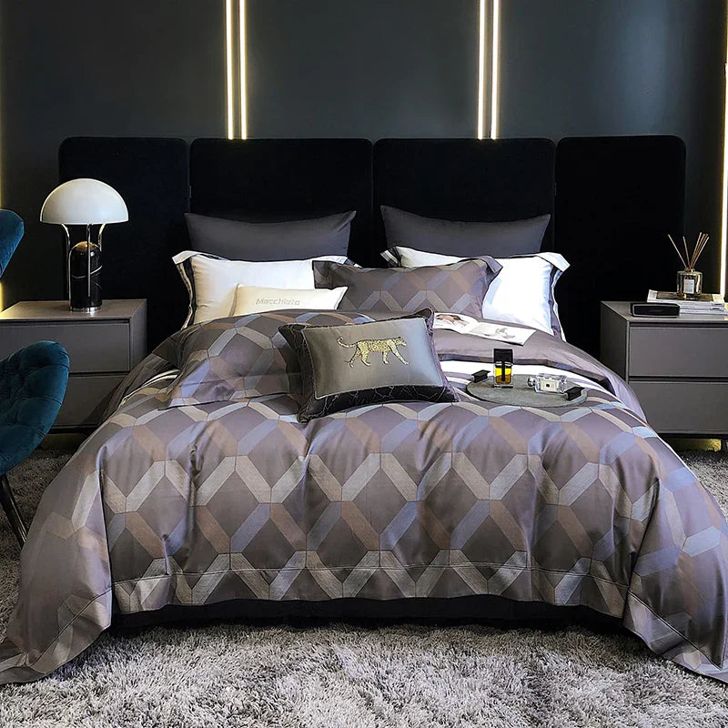 DecorBites™ 1200TC Egyptian Cotton Satin Jacquard Patchwork Bedding Set with Silky Finish