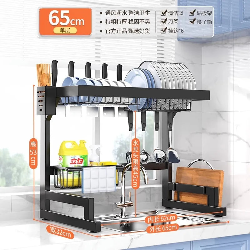 DecorBites™ Escurridor de platos y organizador de utensilios de 2 niveles para fregadero