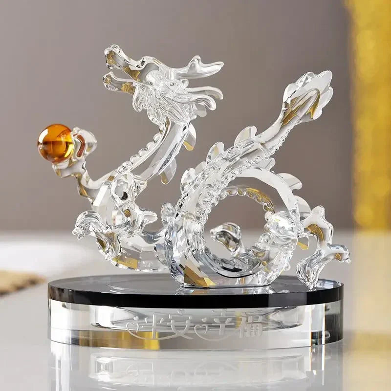 DecorBites™ Crystal Dragon Statue Feng Shui Decor for Home/Office - Year of Dragon Mascot