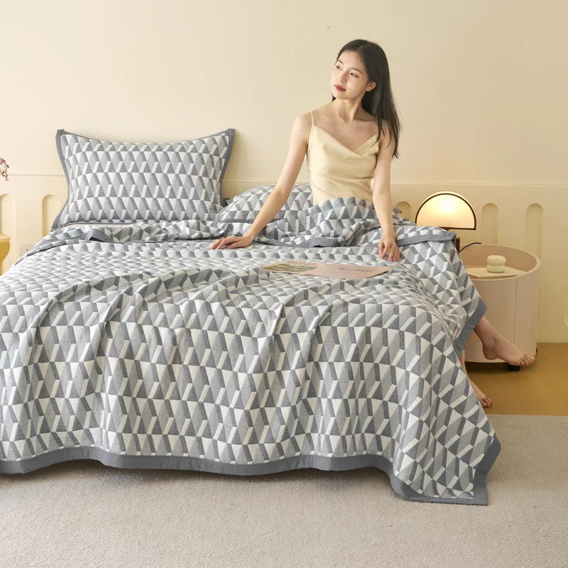 DecorBites™ Cotton Three-Layer Towel Blanket with Pillow - Summer Cool Quilt