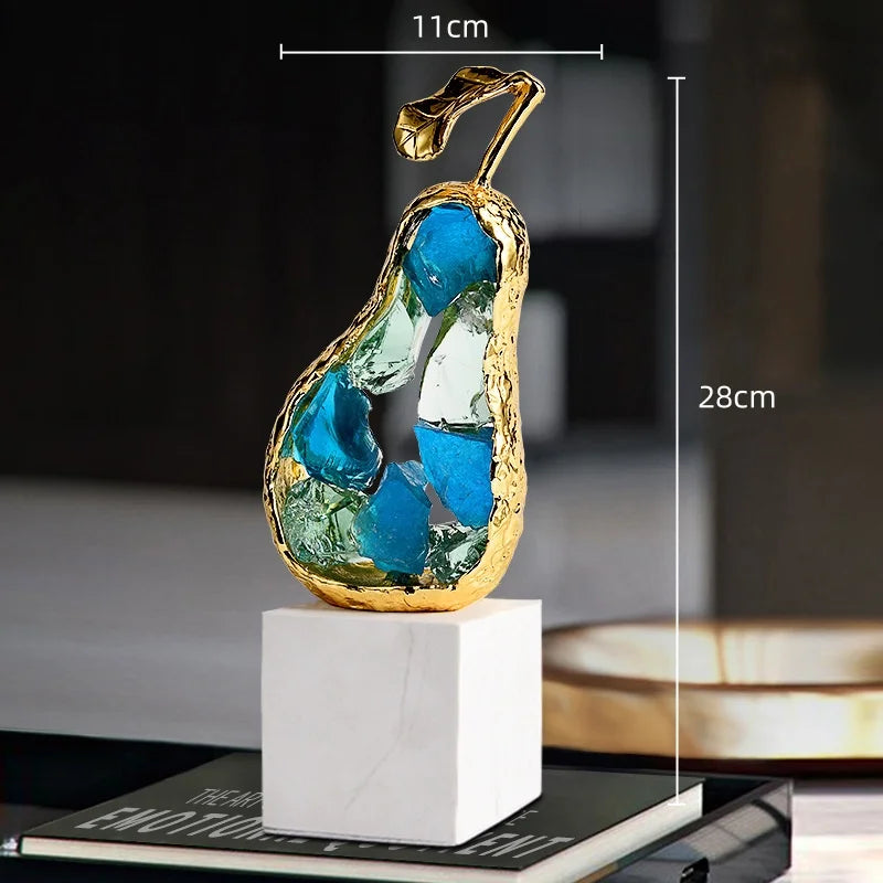 DecorBites™ Crystal Fruit Sculpture Set: Golden Apple & Pear Handicrafts for Home Decoration