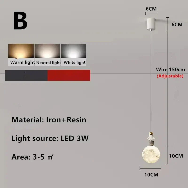 Lámpara colgante lunar de astronauta DecorBites™ para dormitorio con TV, estilo minimalista moderno
