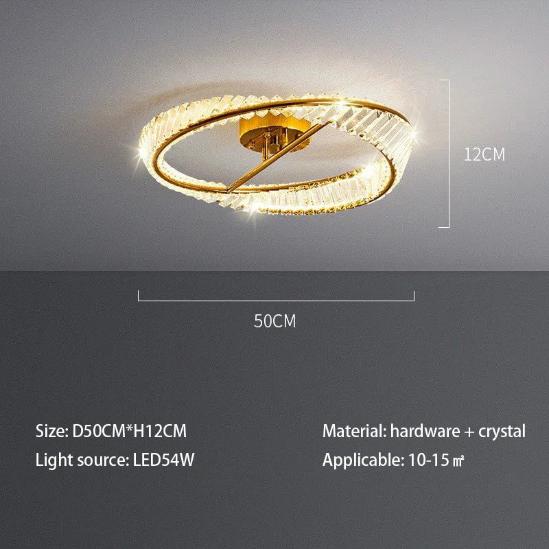 DecorBites™ Crystal Rings LED Ceiling Light Dimmable Gold Lustre for Home Decoration