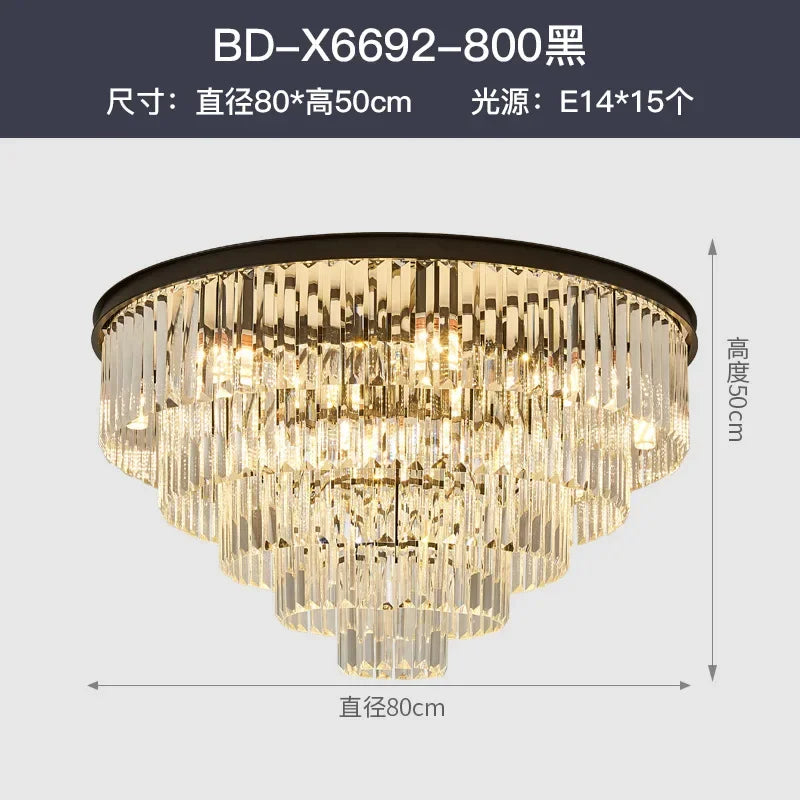 DecorBites™ Crystal Gold Black LED Chandelier: Modern Multi-Storey Pendant Lamp Lighting