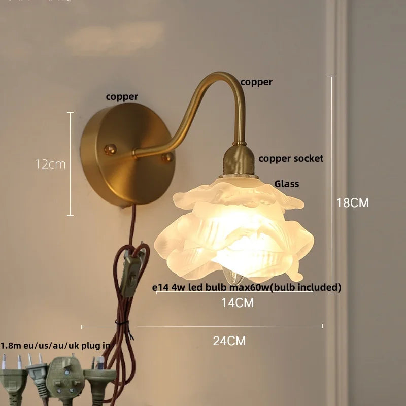 DecorBites™ Brass LED Wall Lights Pull Chain Switch Clear Glass Modern Vanity Mirror Light