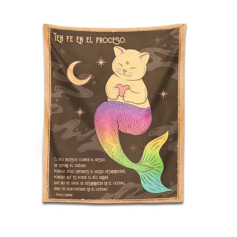 DecorBites™ Cat Tapestry: Bohemian Moon Cat Wall Art for Cute Home Decor