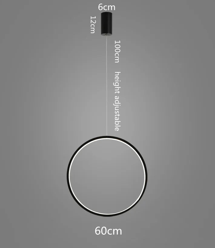 DecorBites™ LED Ring Chandelier: Minimalist Black Circle Pendant Light for Living Room Lighting