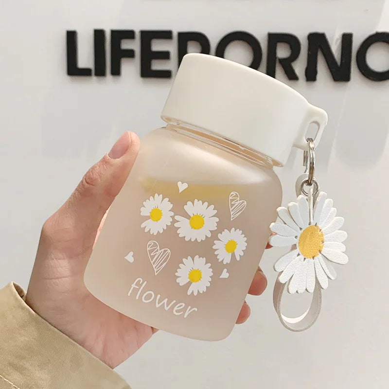 DecorBites™ Daisy Flower Glass Water Bottle Portable Tumbler 350ML