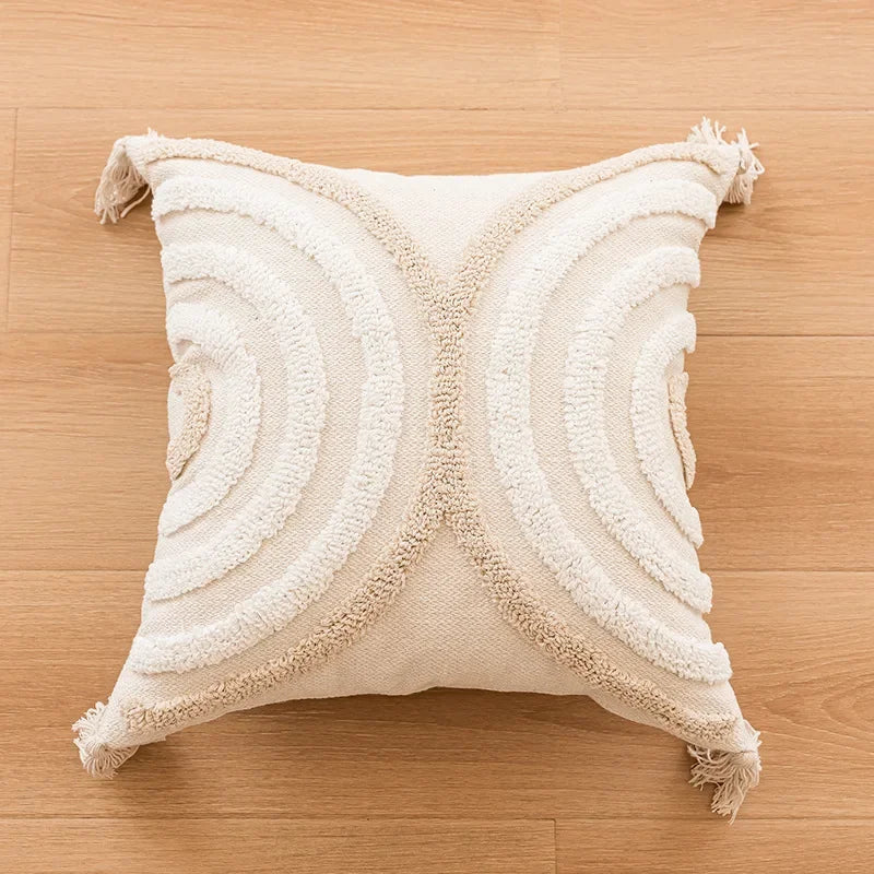 DecorBites™ Geometric Embroidered Crocheted Throw Pillow Cover for a Stylish Sofa