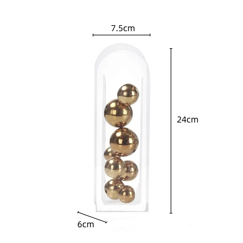 ديكورات منزلية على شكل مزهرية من الأكريليك على شكل قوس ذهبي مع مجموعة من الزهور