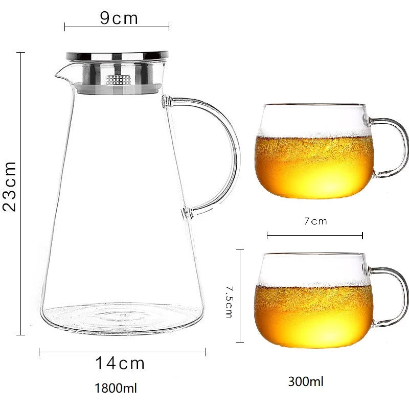 Jarra de vidrio DecorBites™ - Jarra grande de borosilicato resistente al calor con tapa de acero inoxidable