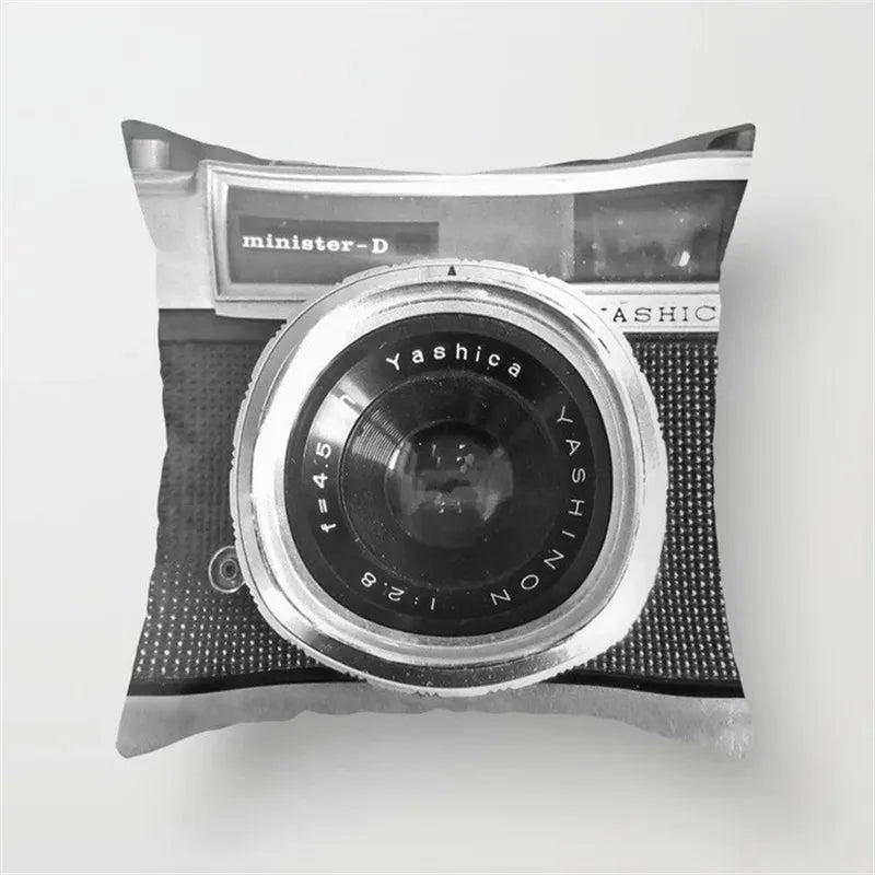 DecorBites™ Black Camera Print Retro Cushion Cover for Home Sofa Chair