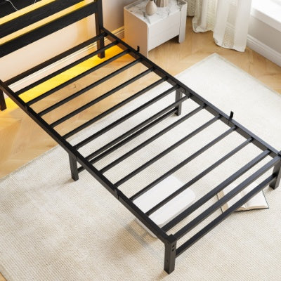 Twin Size LED Platform Bed Frame with USB Charging Station
