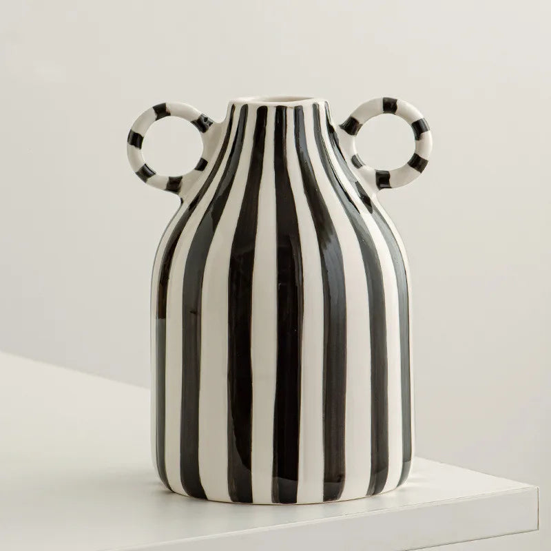 Abstract Ceramic Hydroponic Vase Black & White - D - Vase